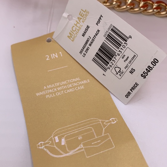 MICHAEL KORS Maisie Large Logo 2-in-1 Sling Waist Fanny Pack Crossbody Poppy NWT - Picture 16 of 16